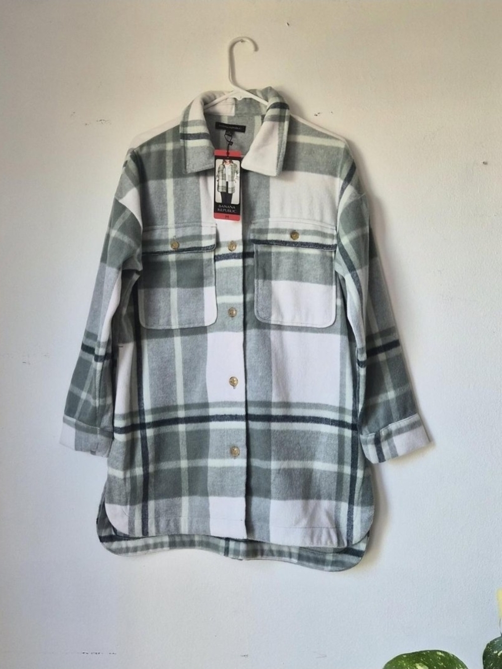Banana Republic Green & White Plaid Utility Shacket